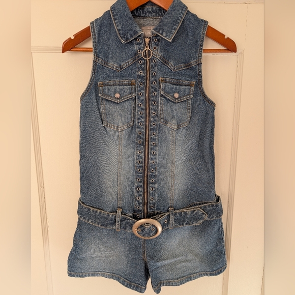 rave Pants - Denim Sleeveless Romper with Belt